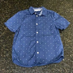 Boys H&M Navy Anchor Print Button Up Shirt - 6/7